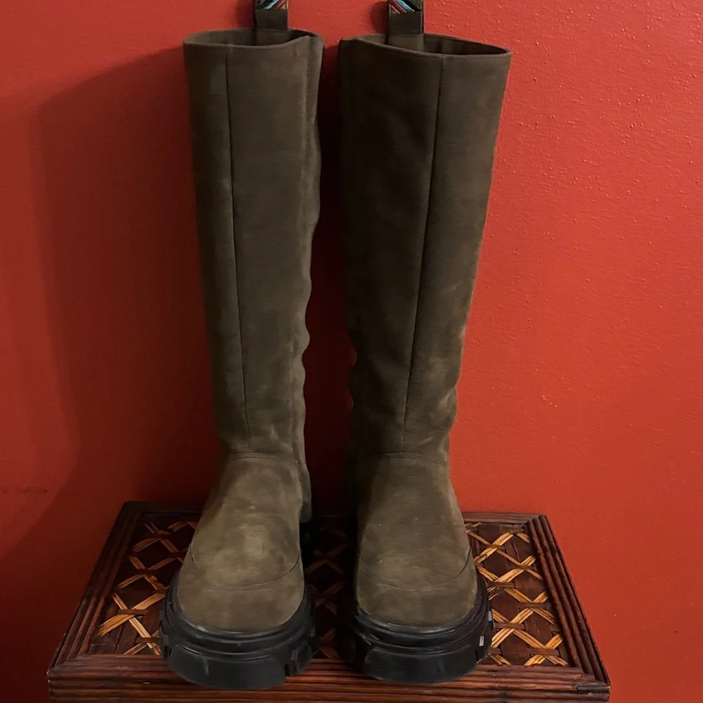 FARM Rio Army Olive Green Knee-High Boots w/Vibrant embroidered Pattern - Picture 3 of 14